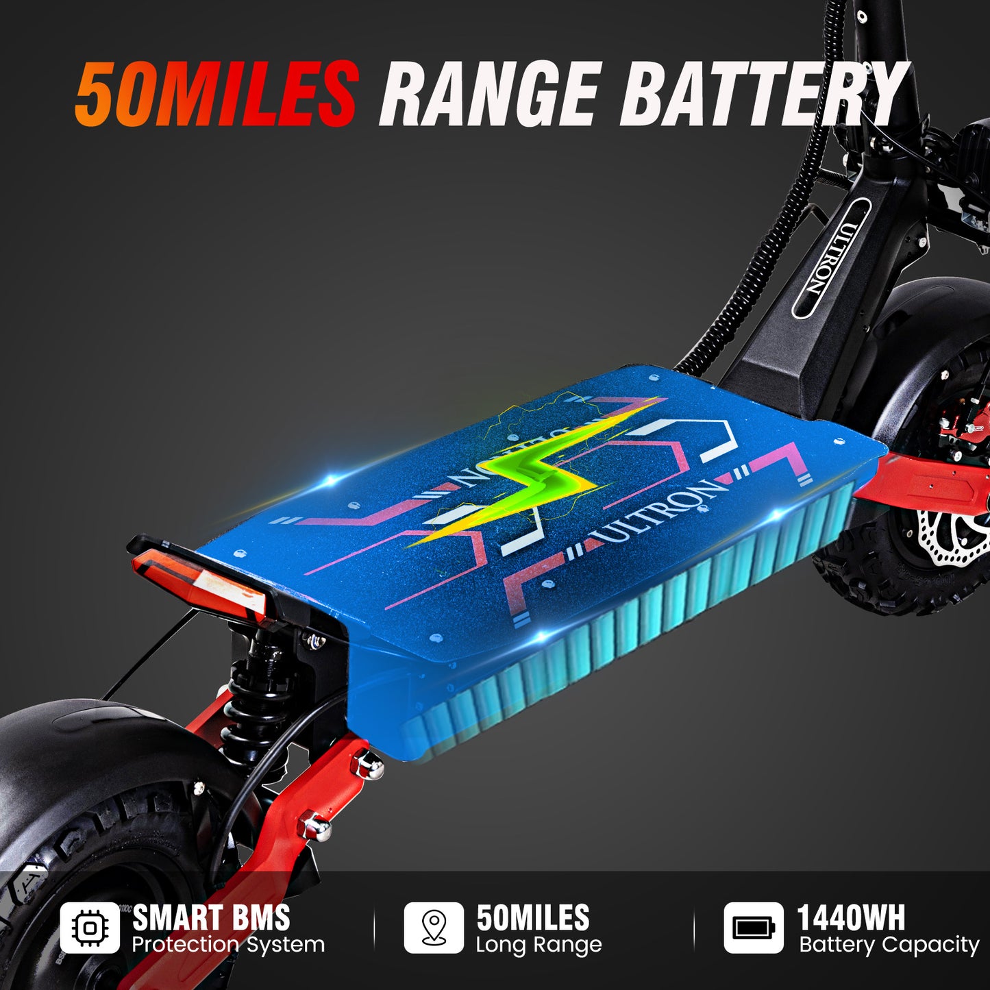 ULTRON Electric Scooter for Adults, Electric Scooter with Seat 11" 60V 6000W 1440WH, Up to 52MPH 50Miles