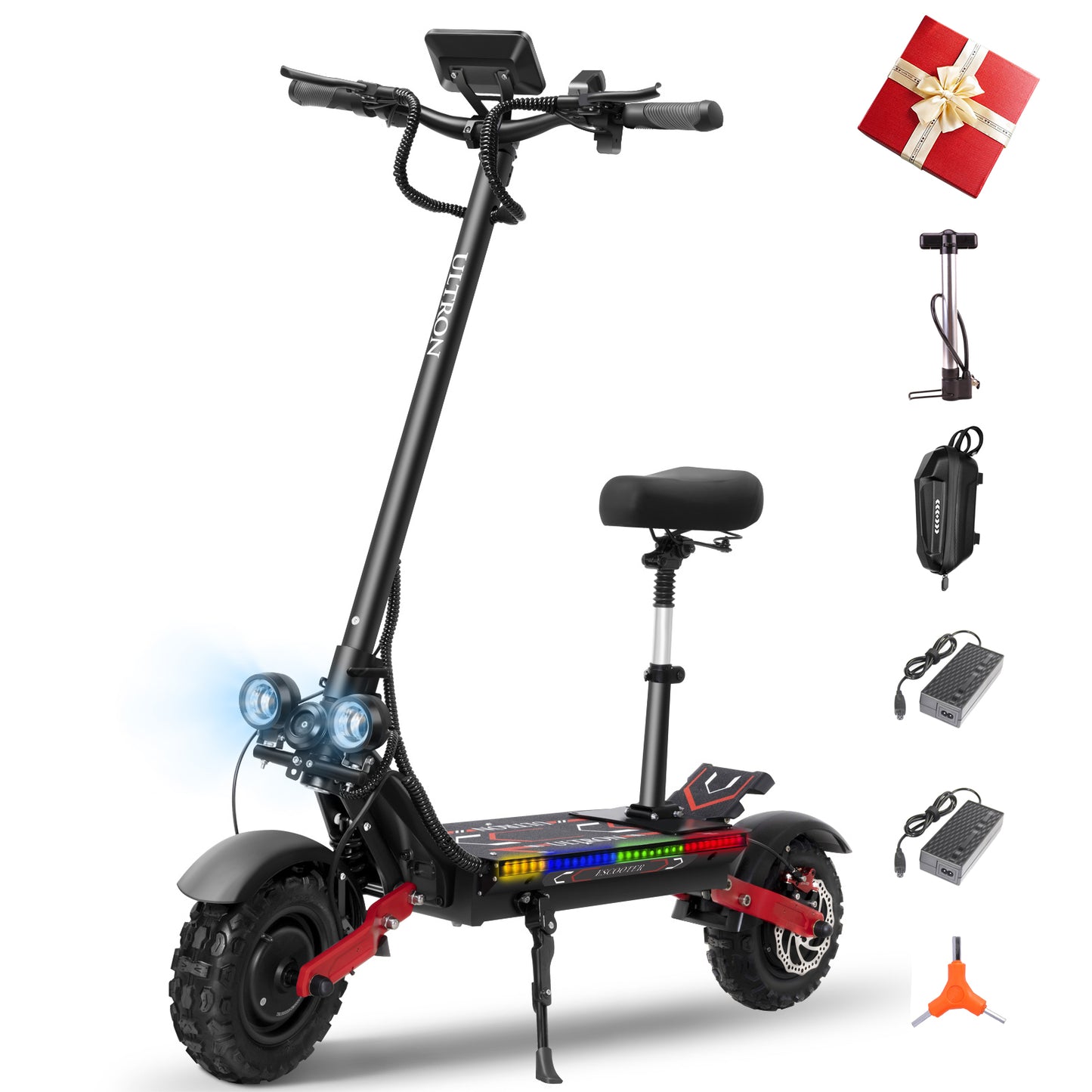 ULTRON Electric Scooter for Adults, Electric Scooter with Seat 11" 60V 6000W 1440WH, Up to 52MPH 50Miles